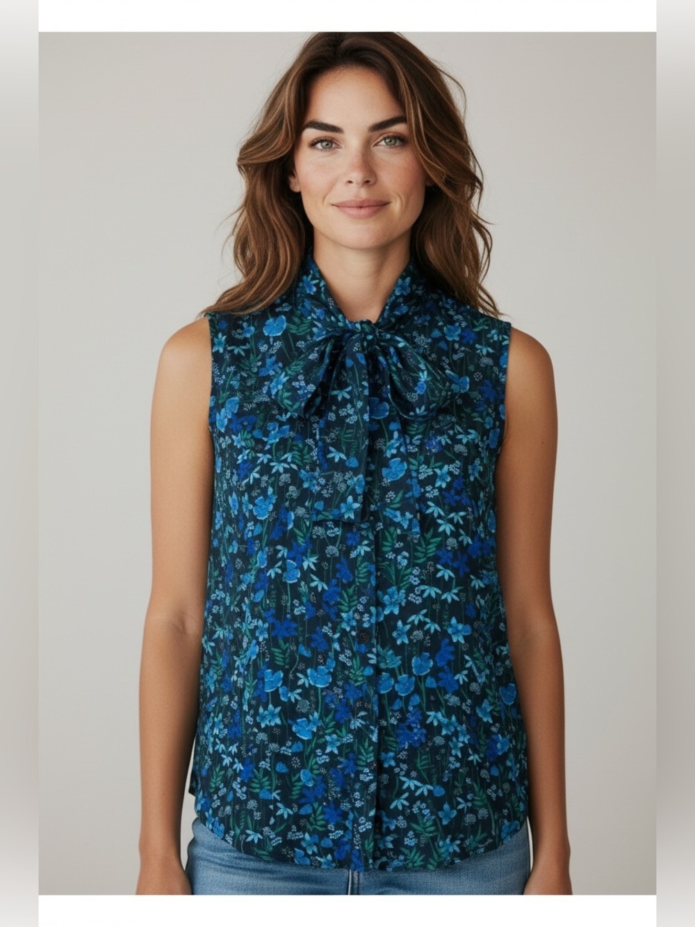 Karl Lagerfeld Women’s Floral Tie Ruffle Sleeveless Top Size XS NWT